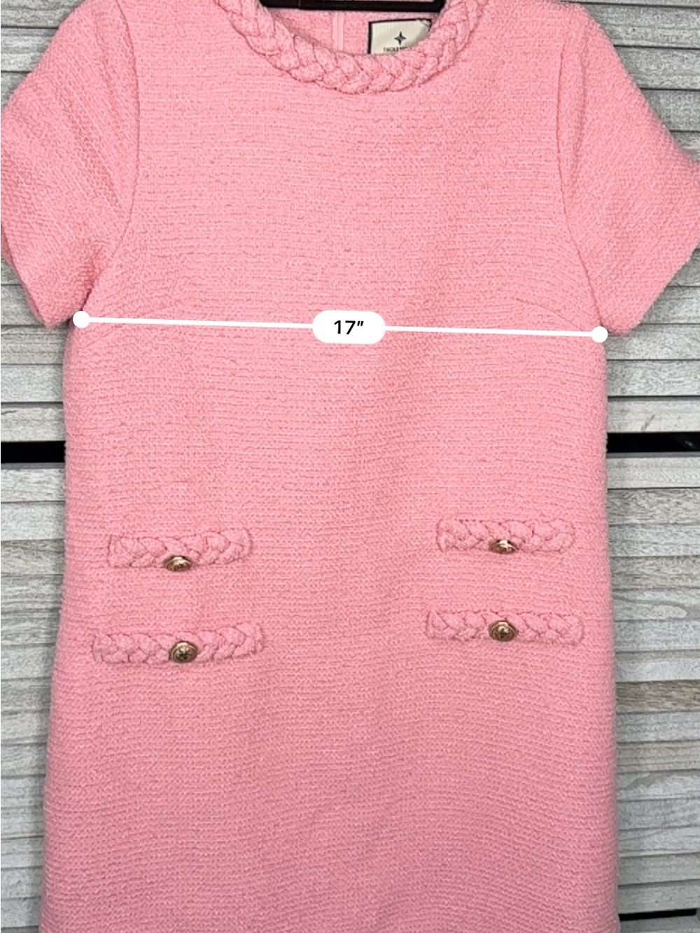 Tuckernuck Blossom Pink Tweed Jackie Dress Size M Gold Buttons - Picture 14 of 14